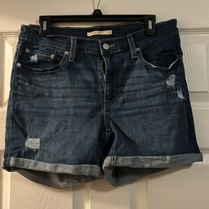 Levi’s red tag mid length jean shorts size 30 darker wash cuffed